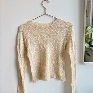 Chic Cream Textured Long Sleeve Top